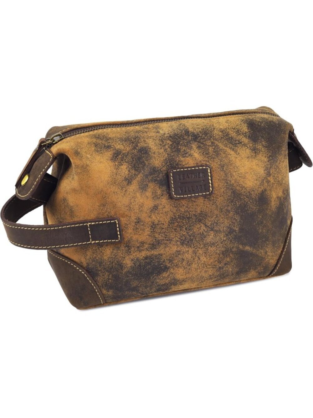 Men's Brown Genuine Leather Travel Vintage Toiletry Bag with Waterproof Lining